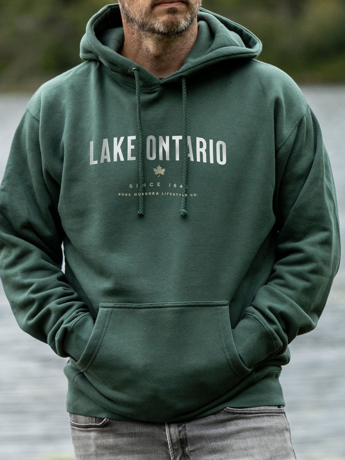 Lake Ontario Hoodie - Alpine Green - Male Model - Pure Muskoka