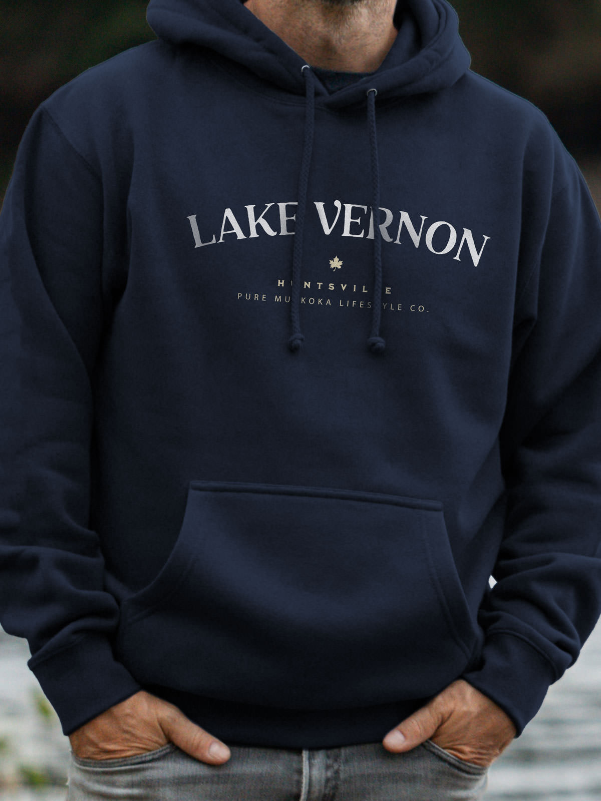 Lake Vernon Hoodie - Navy - Male Model - Pure Muskoka