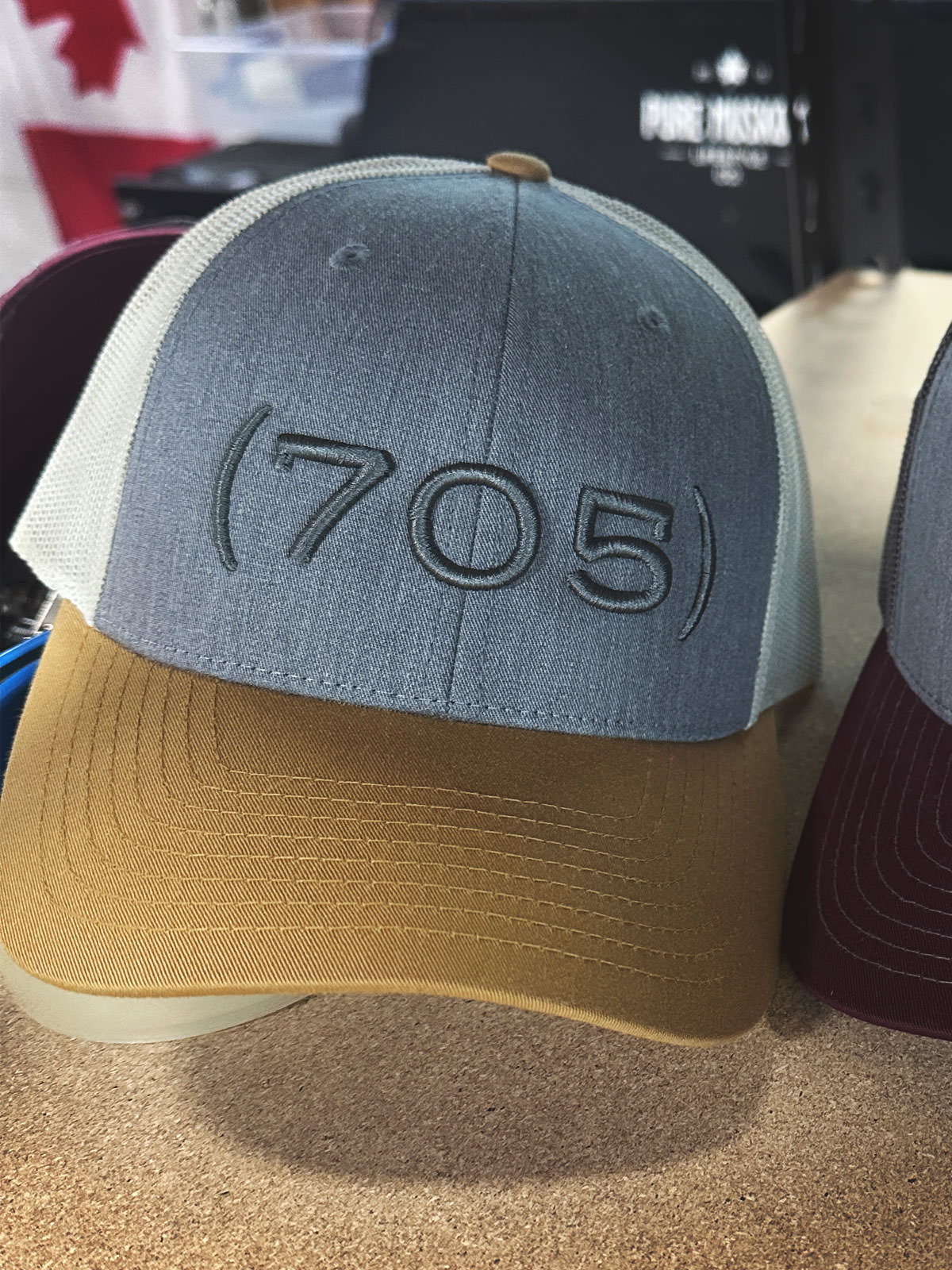 (705) Hat - 3D embroidered - Heather Grey/Amber Gold - Pure Muskoka