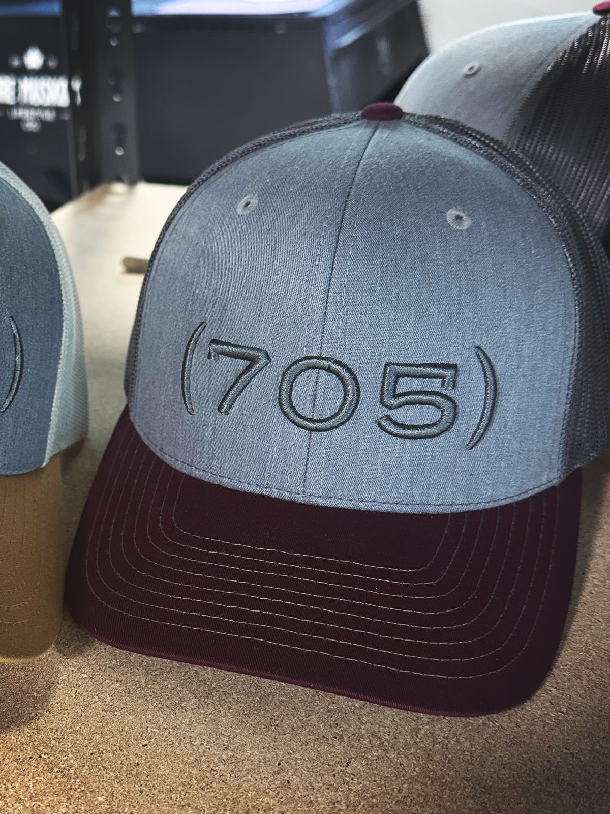 (705) Hat - 3D embroidered -Heather Grey /Maroon -  Pure Muskoka