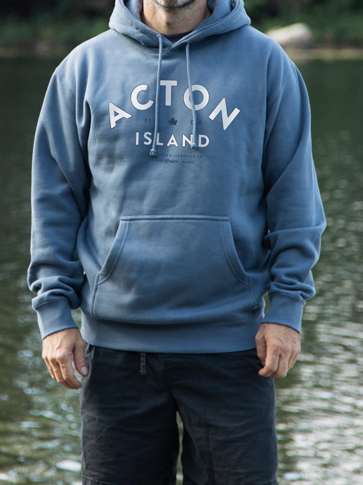 Acton Island unisex hoodie in Storm Blue - Pure Muskoka - Male Model