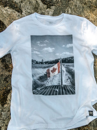 The Boat Flag - Canada Day T-Shirt - Flat Lay - Pure Muskoka