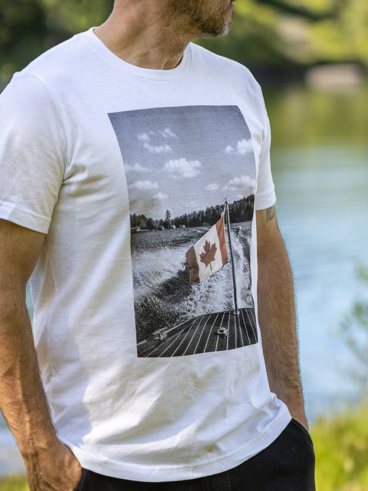 The Boat Flag - Canada Day T-Shirt - Male Model - Pure Muskoka