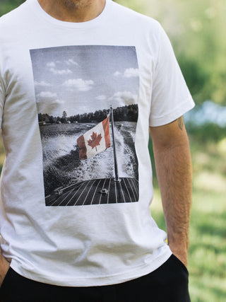 The Boat Flag - Canada Day T-Shirt - Male Model - Pure Muskoka