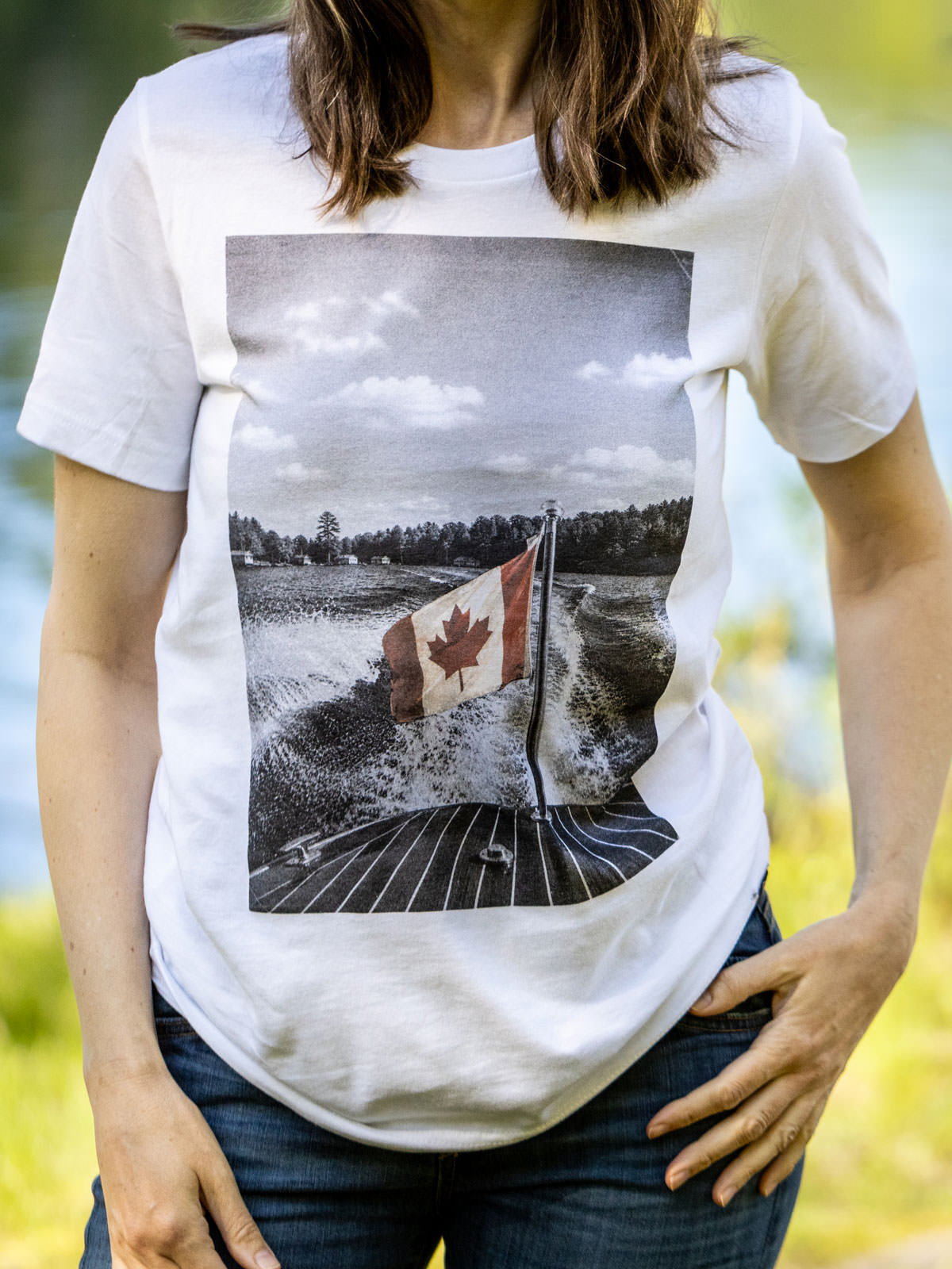 The Boat Flag - Canada Day T-Shirt - Female Model - Pure Muskoka