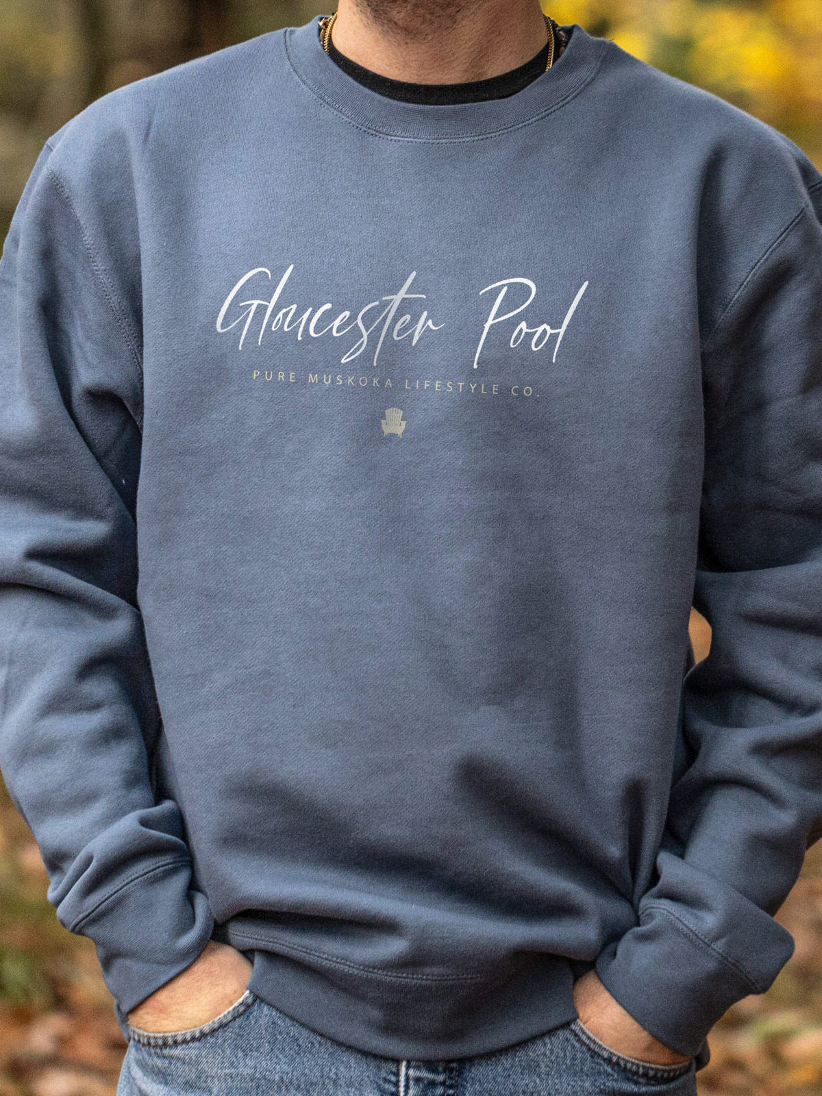 Gloucester Pool Crewneck - Storm Blue- Male Model