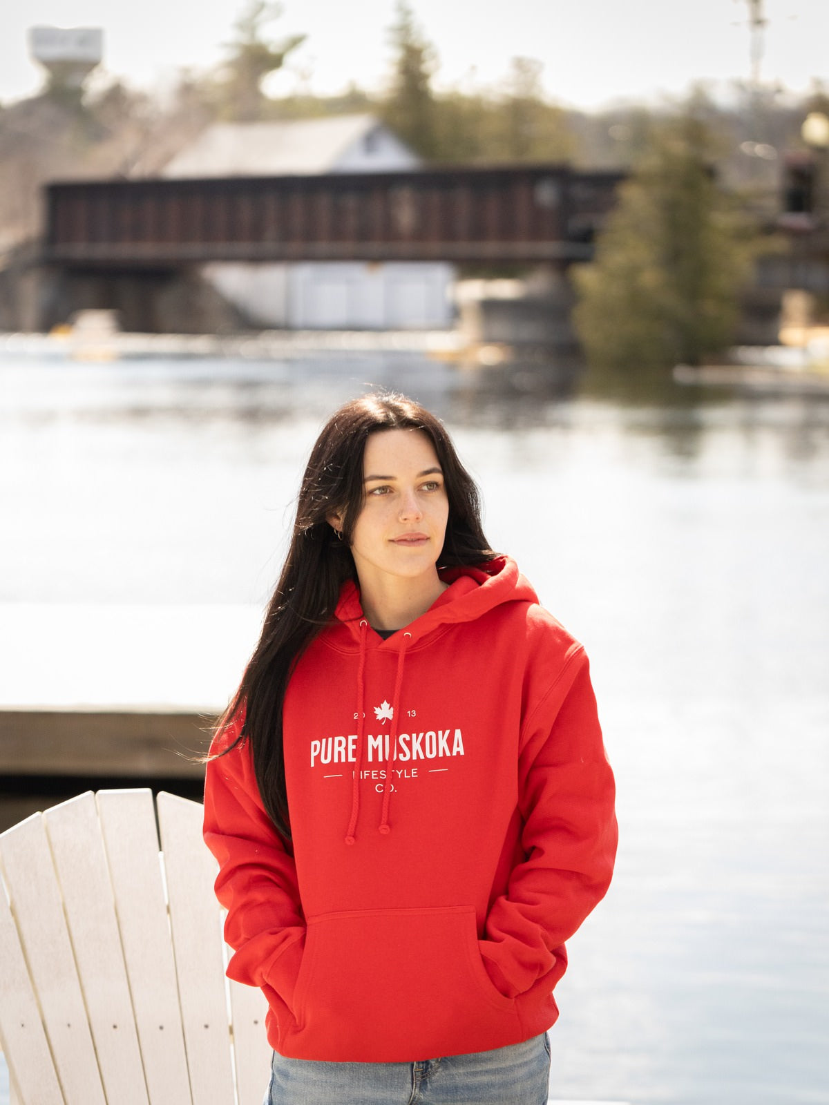 Heritage Hoodie - Red - Female model