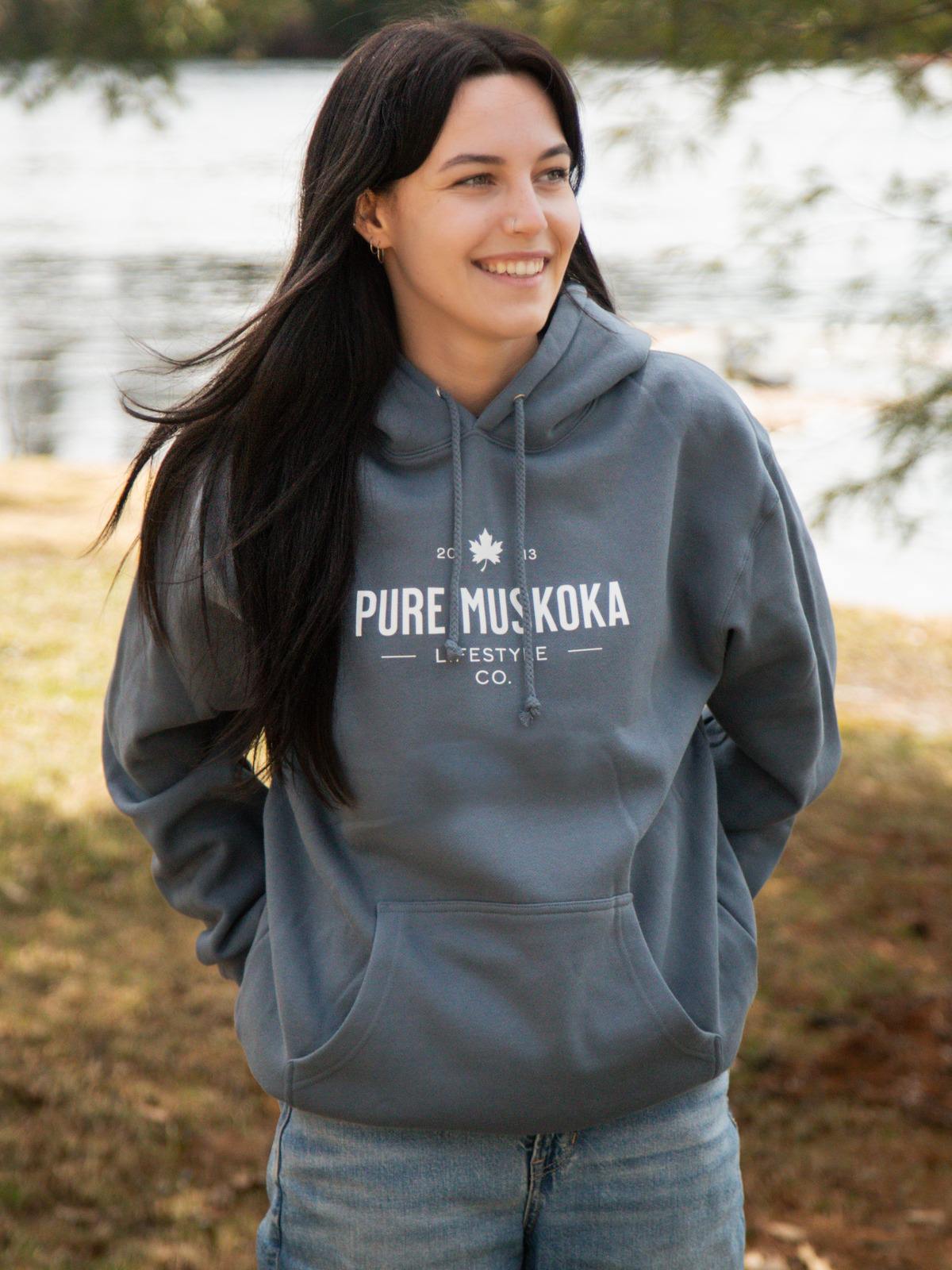 Heritage Hoodie - Storm Blue - Female model