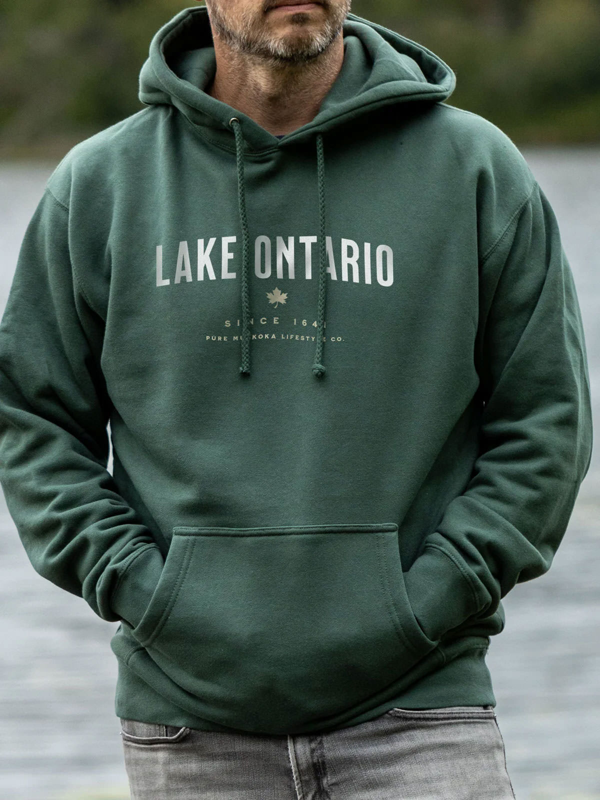 Lake Ontario Hoodie - Alpine Green - Male Model - Pure Muskoka