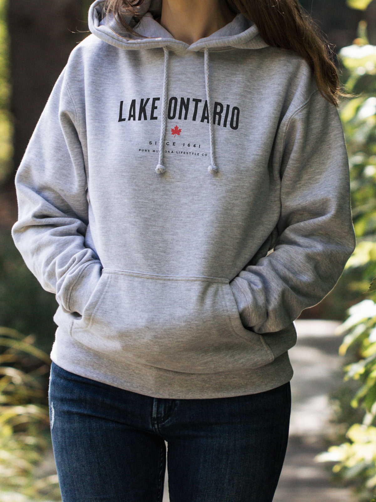Lake Ontario Hoodie - Athletic Grey - Female Model - Pure Muskoka