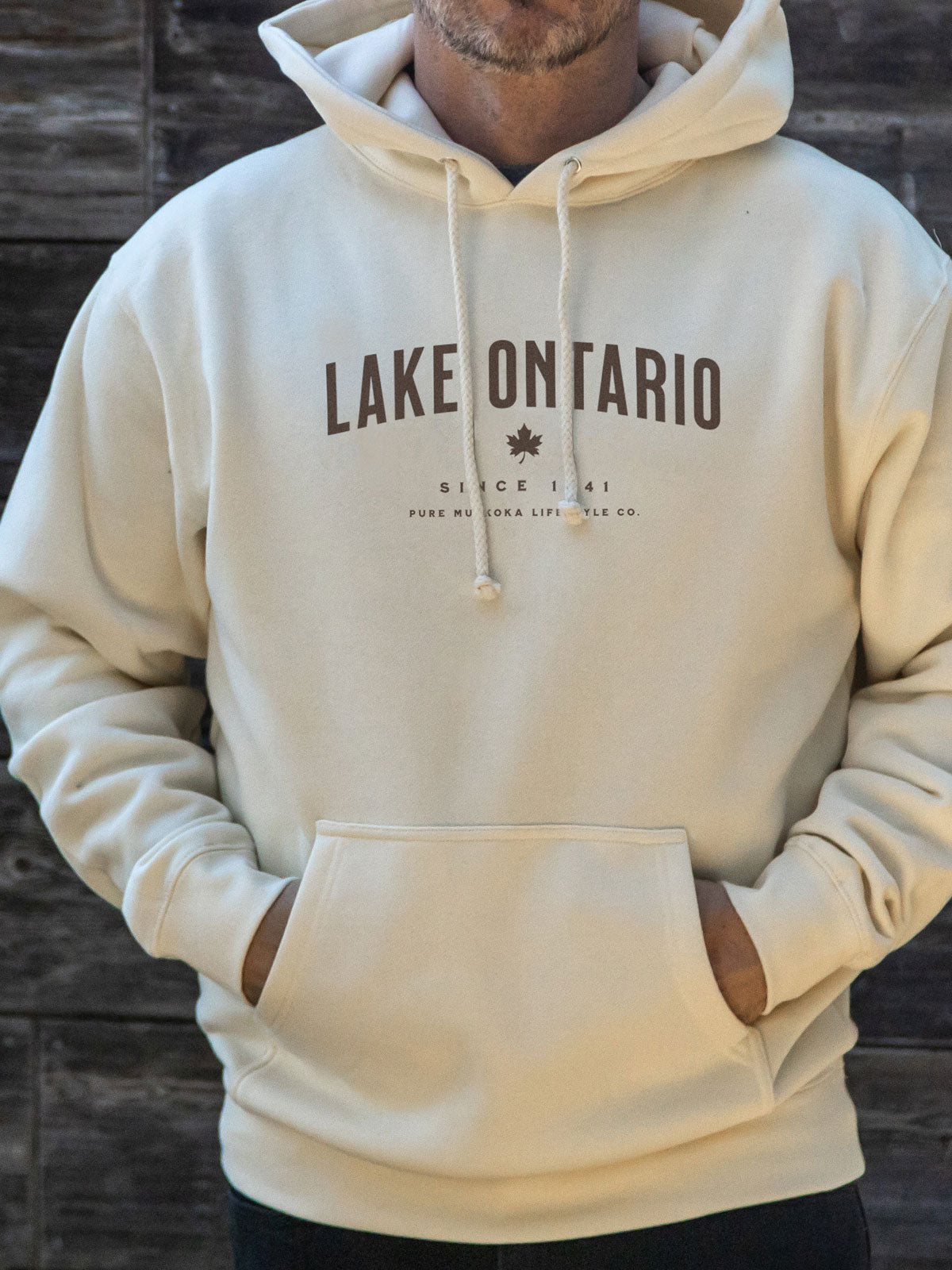 Lake Ontario Hoodie - Bone - Male Model - Pure Muskoka