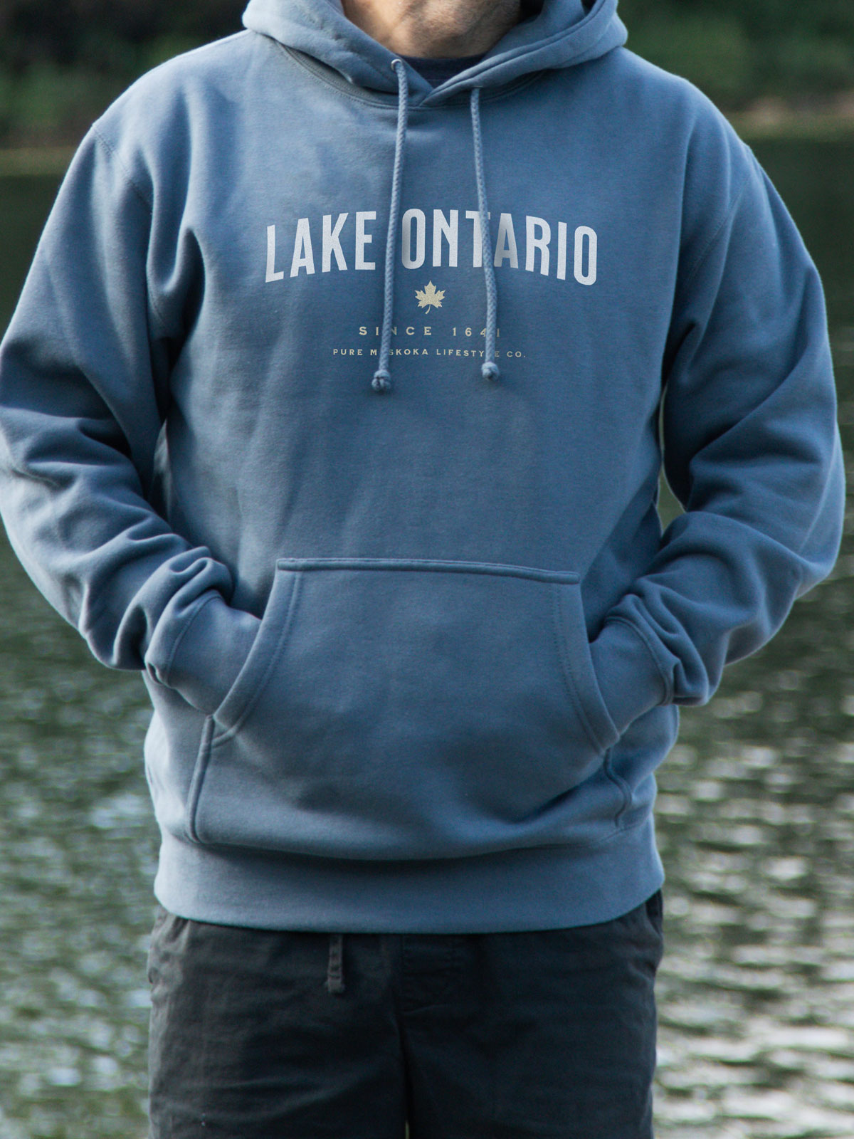 Lake Ontario Hoodie - Storm Blue - Male Model - Pure Muskoka