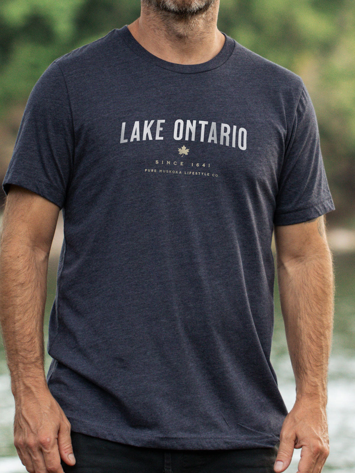 Lake Ontario T-Shirt - Navy - Male Model - Pure Muskoka