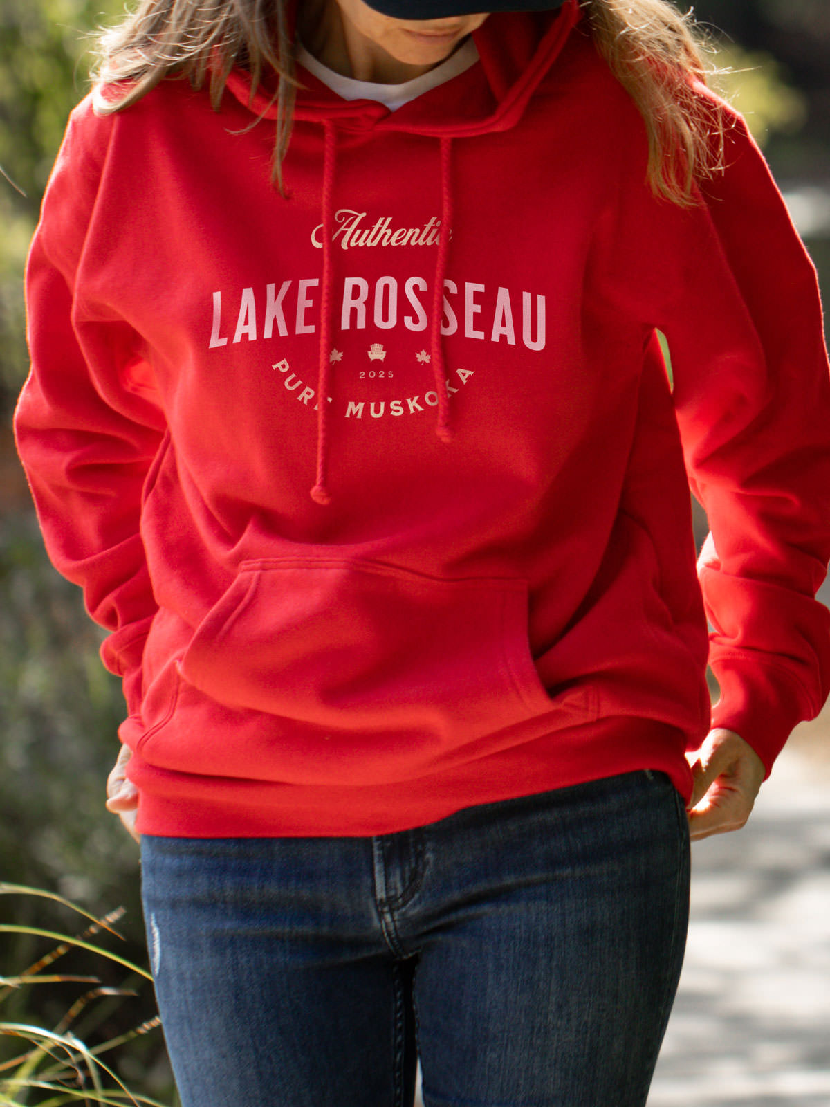 Lake Rosseau Hoodie - Red  - Female Model