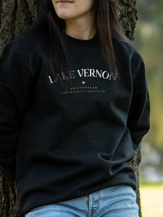 Lake Vernon Crewneck - Black - Female Model - Pure Muskoka