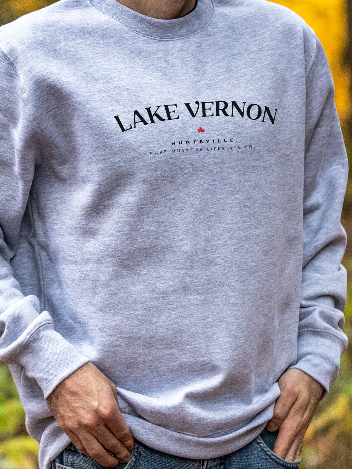 Lake Vernon Crewneck - Heather Grey - Male Model - Pure Muskoka