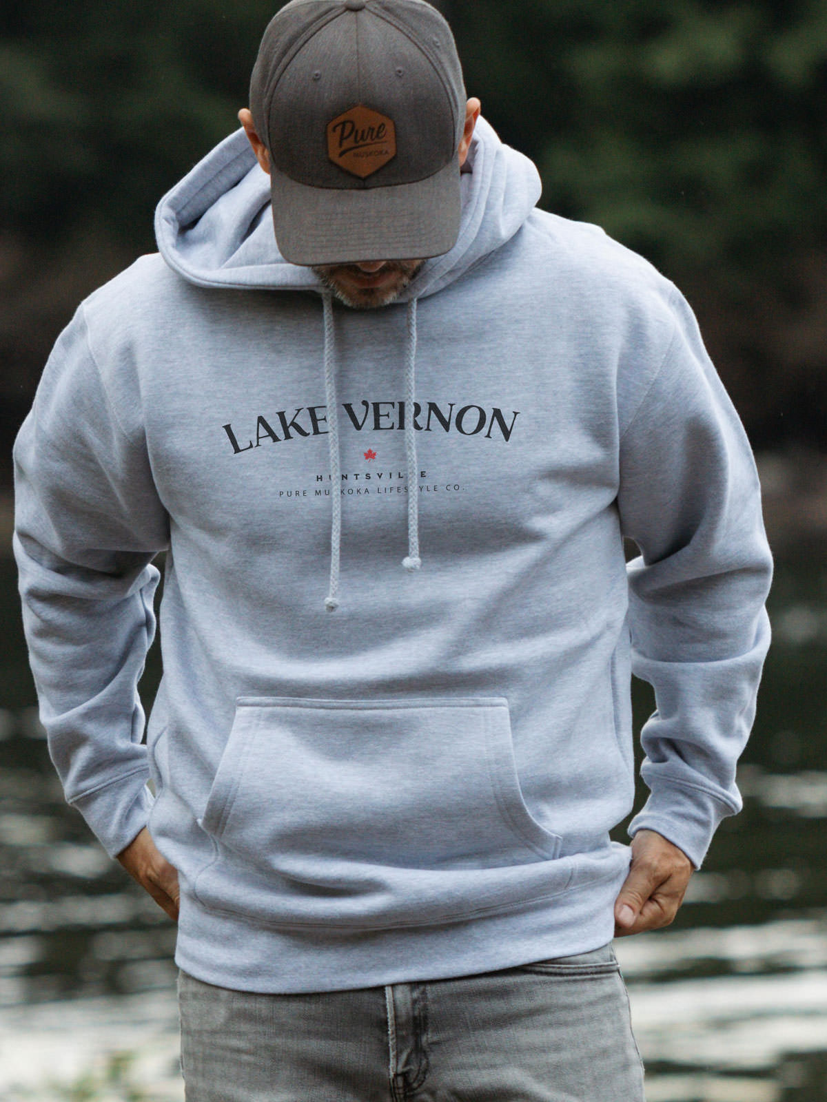 Lake Vernon Hoodie - Heather Grey - Male Model - Pure Muskoka