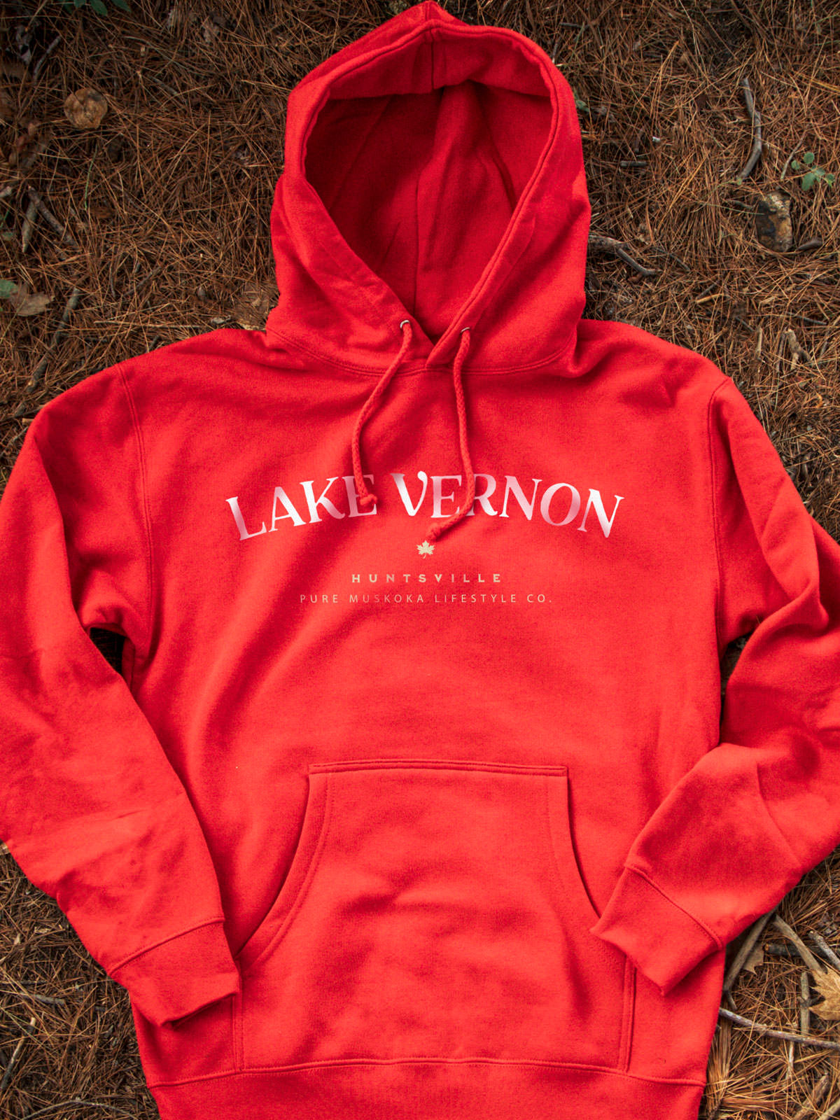 Lake Vernon Hoodie - Red - Flat Lay - Pure Muskoka