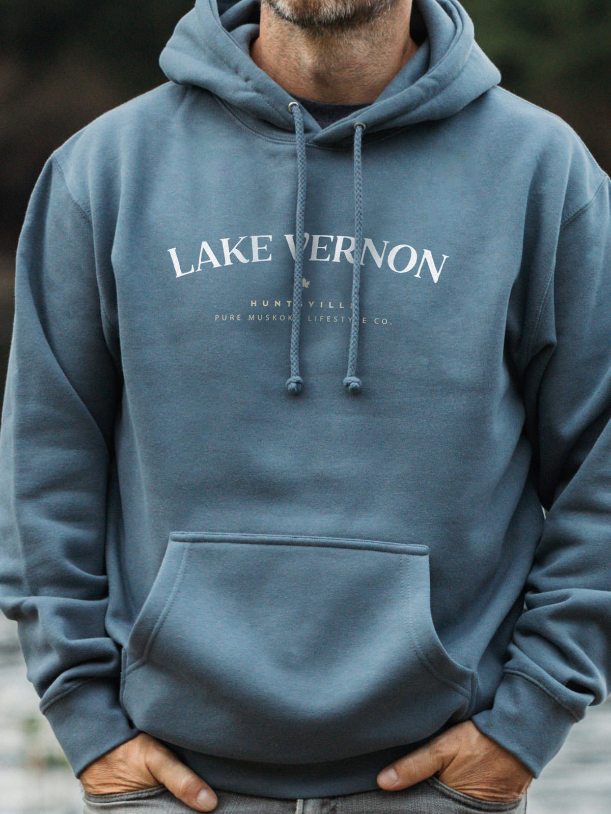 Lake Vernon Hoodie - Storm Blue - Male Model - Pure Muskoka