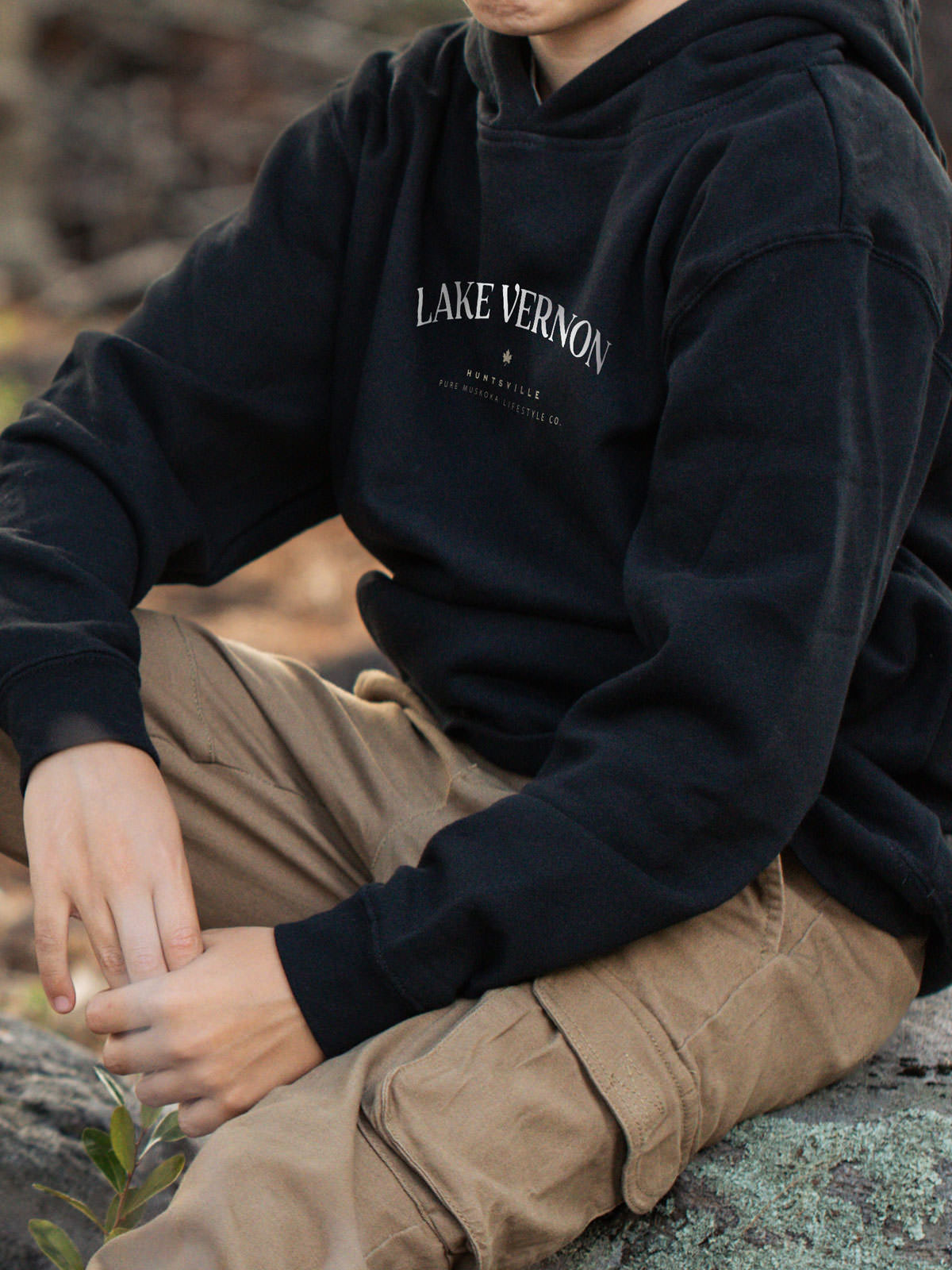 Lake Vernon Kids Hoodie - Black - Male Model - Pure Muskoka