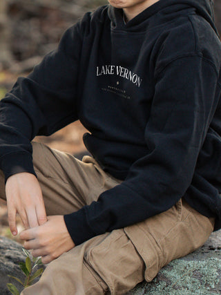 Lake Vernon Kids Hoodie - Black - Male Model - Pure Muskoka