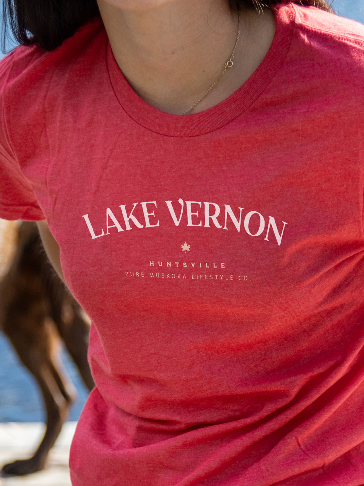 Lake Vernon T-Shirt - Red - Female Model - Pure Muskoka