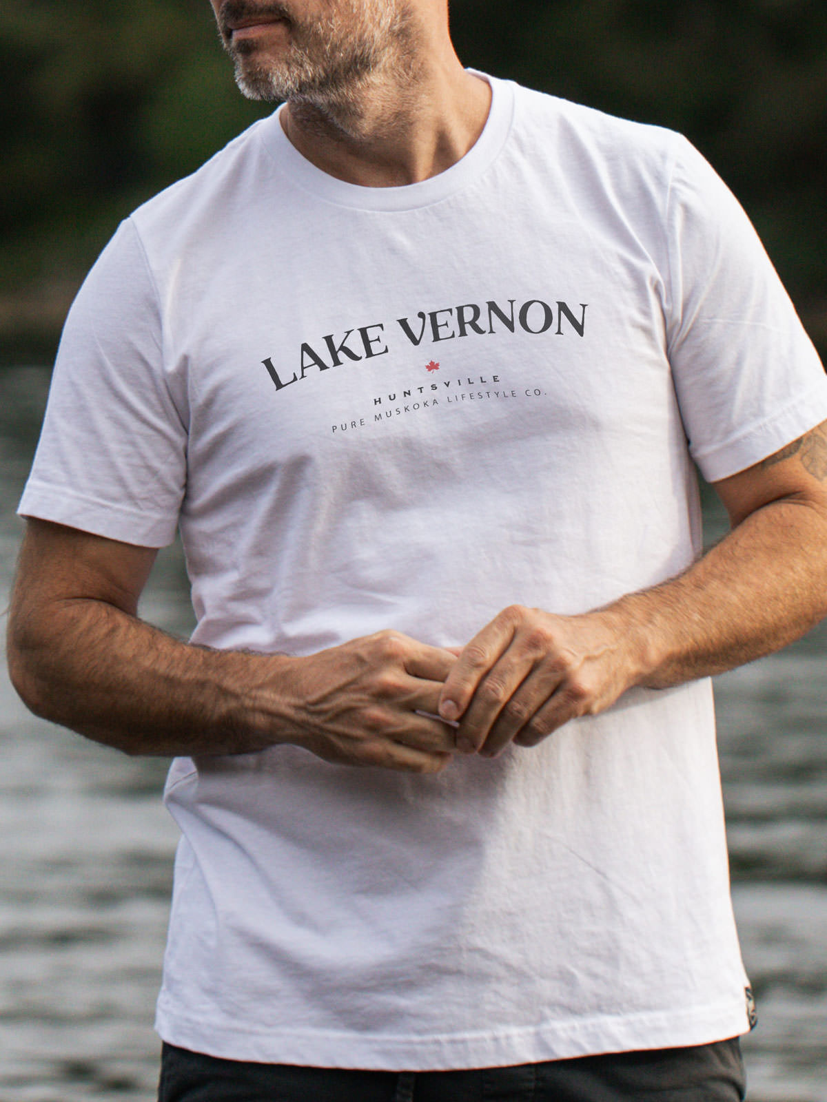Lake Vernon T-Shirt - White - Male Model - Pure Muskoka