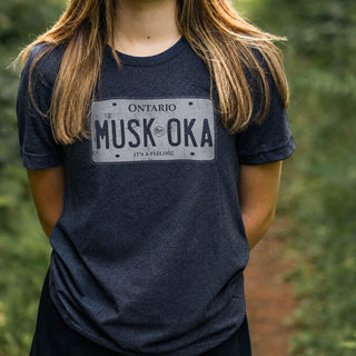 License Plate T-Shirt - Female Model - Pure Muskoka