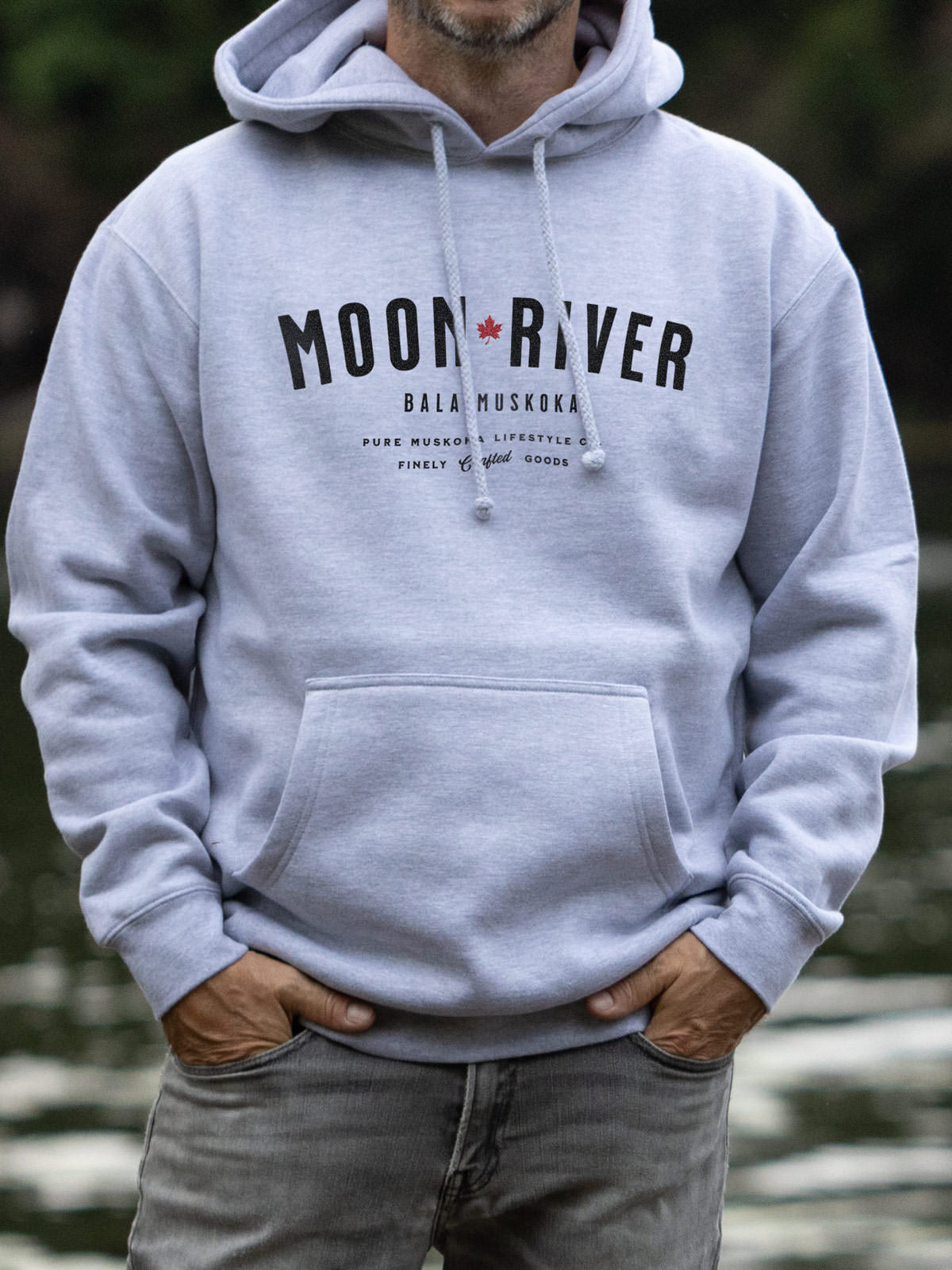 Moon River unisex hoodie in Athletic Grey - Pure Muskoka - Male Model