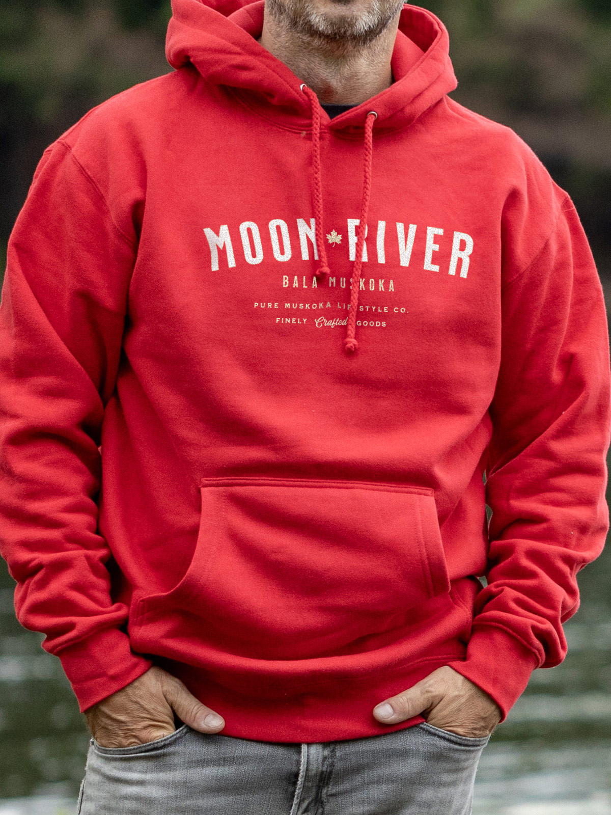 Moon River unisex hoodie in Red - Pure Muskoka - Male Model