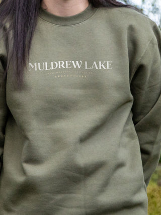 Muldrew Lake Crewneck - Army Green - Female Model - Pure Muskoka