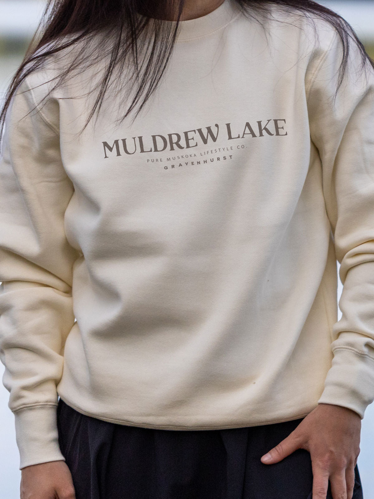 Muldrew Lake Crewneck - Bone - Female Model - Pure Muskoka