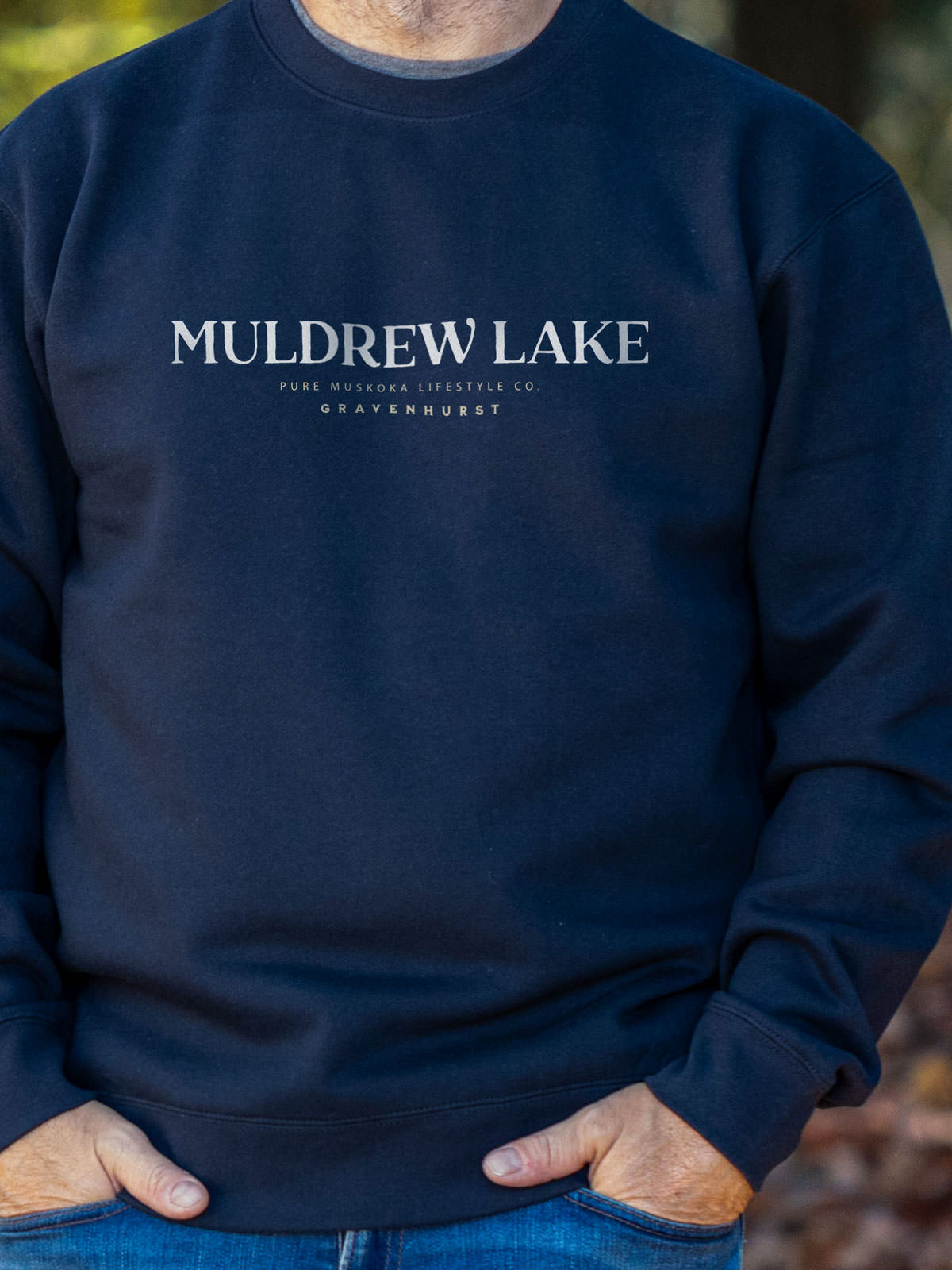 Muldrew Lake Crewneck - Navy - Male Model - Pure Muskoka