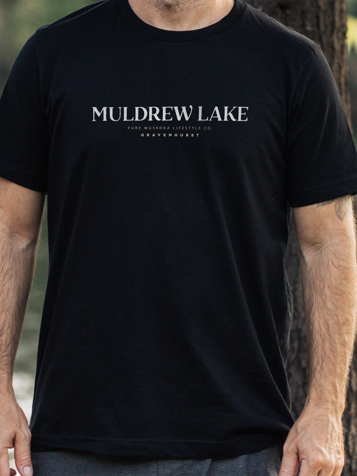 Muldrew Lake T-Shirt - Black - Male Model - Pure Muskoka