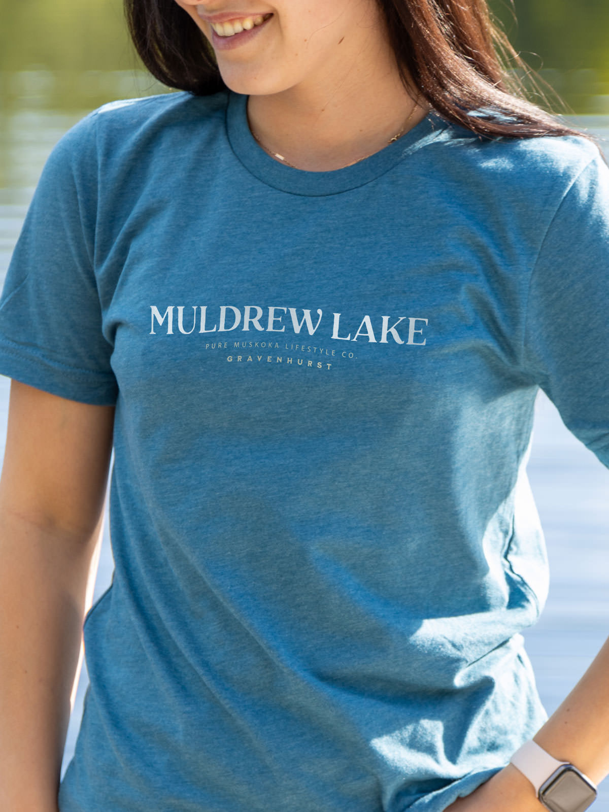 Muldrew Lake T-Shirt - Deep Teal - Female Model - Pure Muskoka
