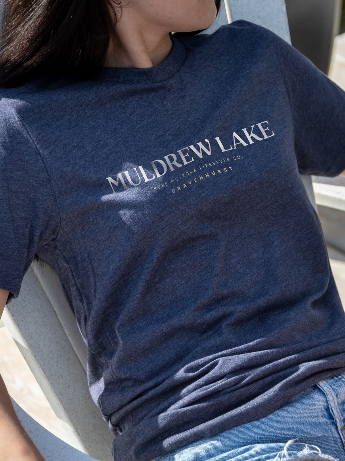 Muldrew Lake T-Shirt - Navy - Female Model - Pure Muskoka