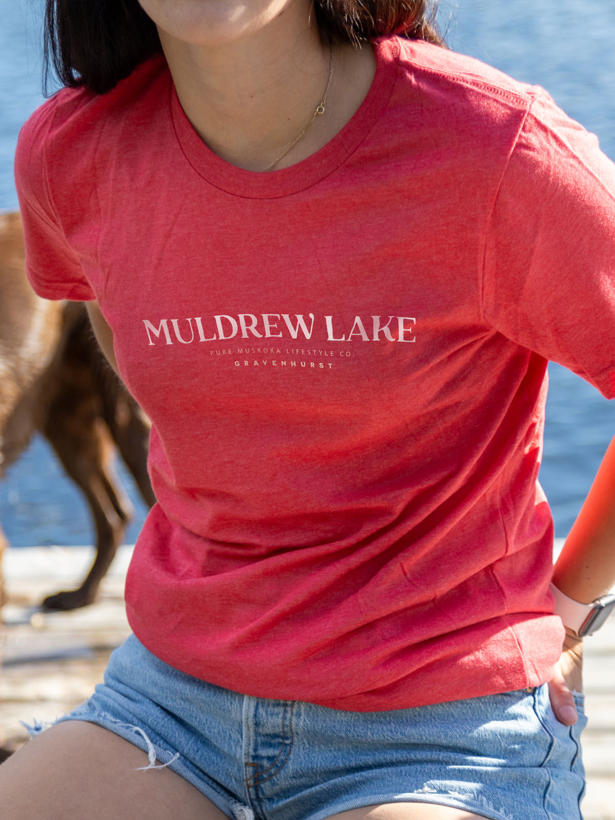 Muldrew Lake T-Shirt - Red - Female Model - Pure Muskoka