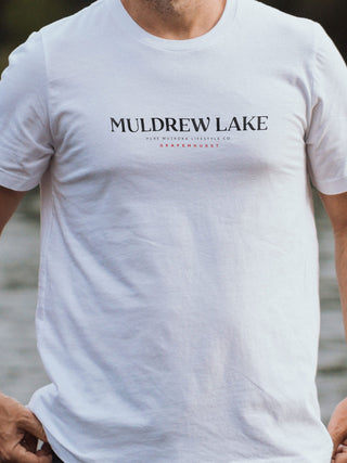 Muldrew Lake T-Shirt - White - Male Model - Pure Muskoka