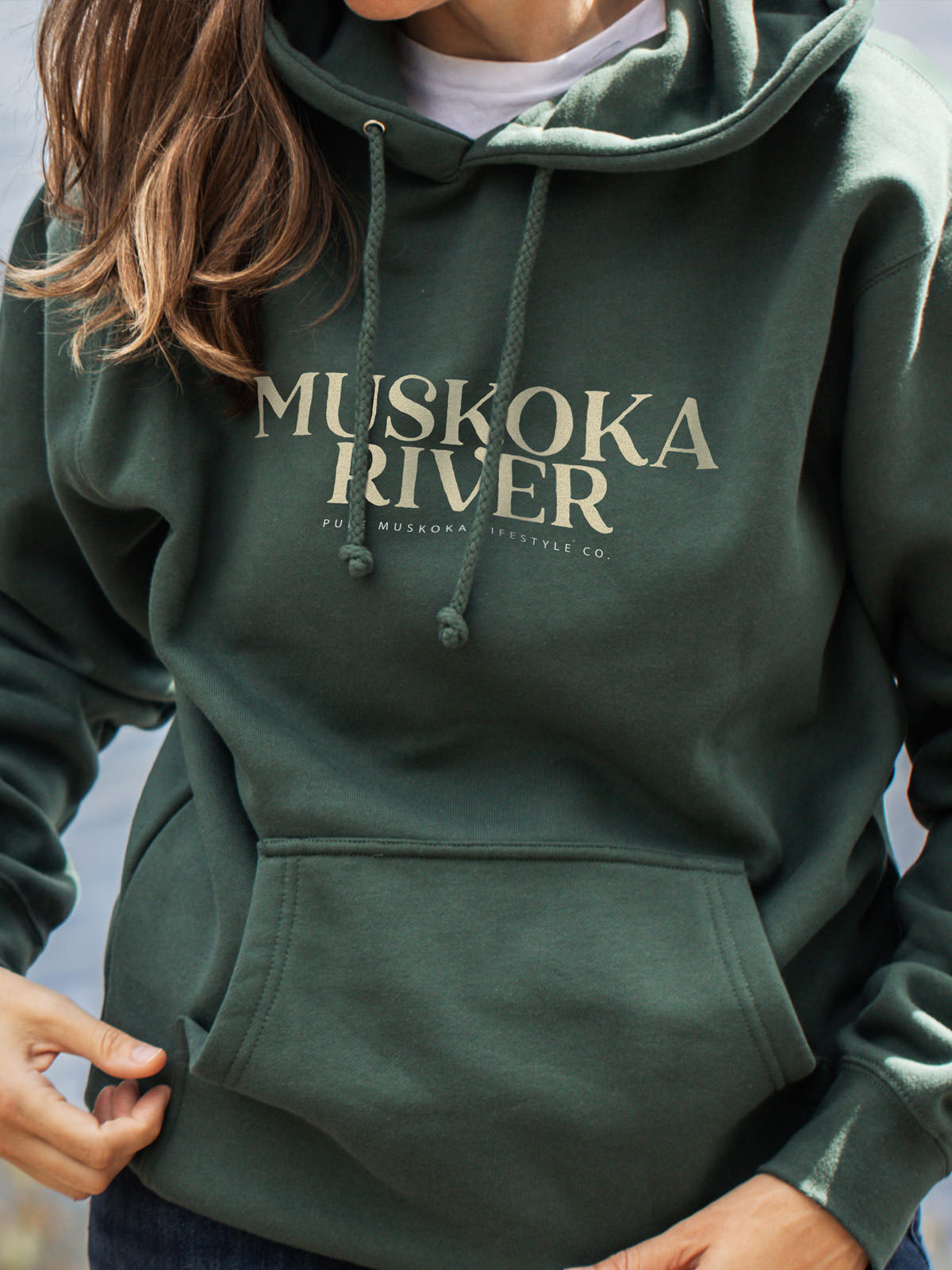 Muskoka River Hoodie - Alpine Green - Female Model