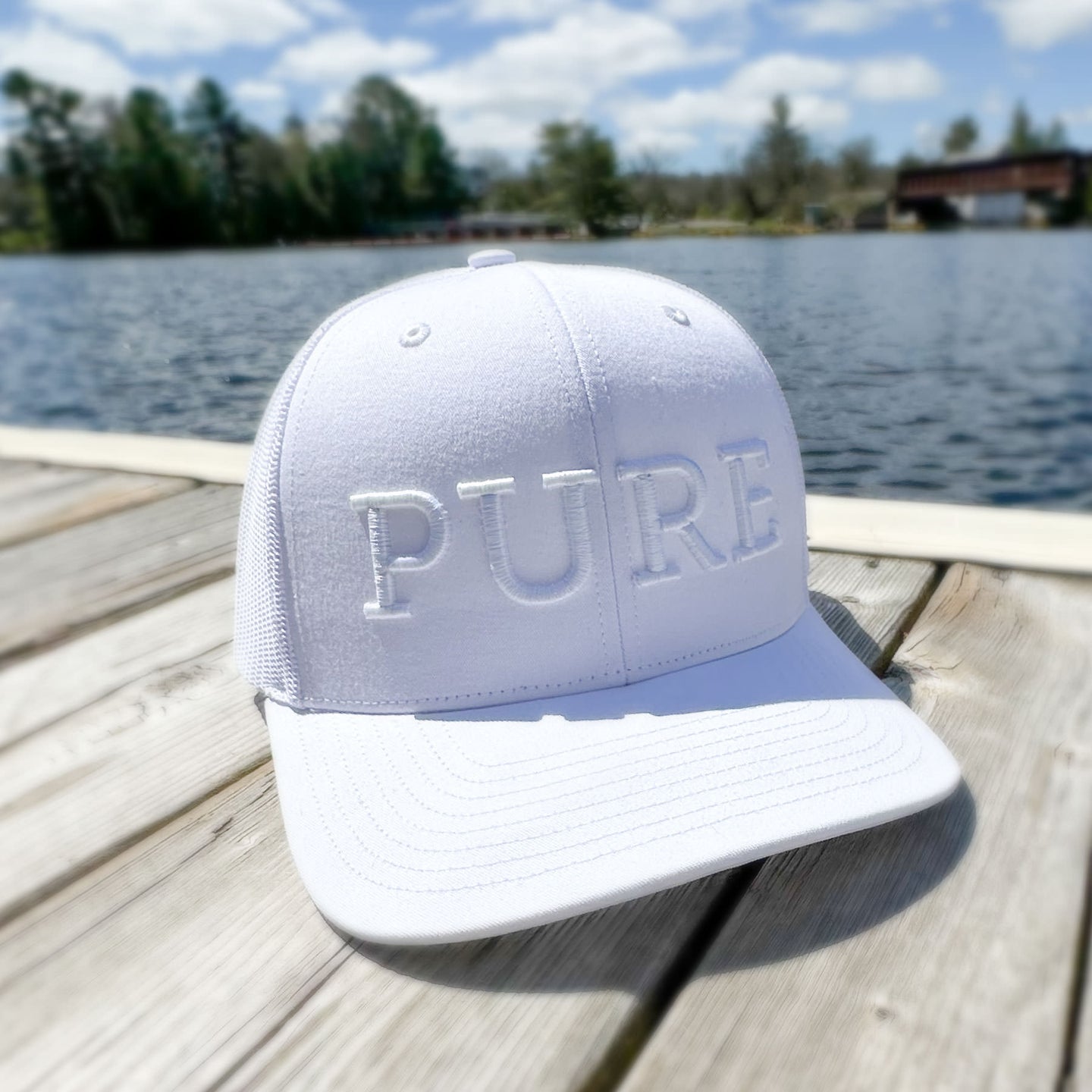 Pure - Premium 3D Embroidered Hat (White, White)