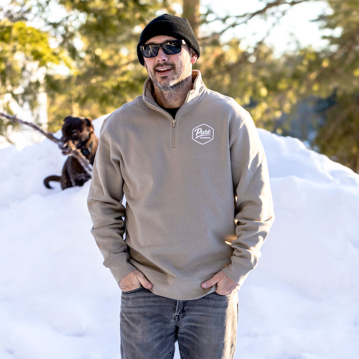 1/4 Zip Polo - Khaki - Male Model