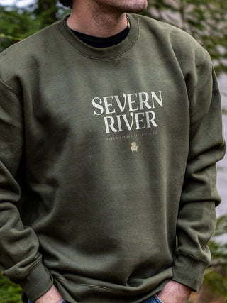 Severn River Crewneck - Army Green - Male Model - Pure Muskoka