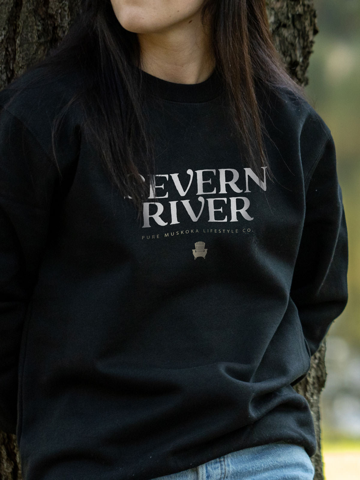 Severn River Crewneck - Black - Female Model - Pure Muskoka