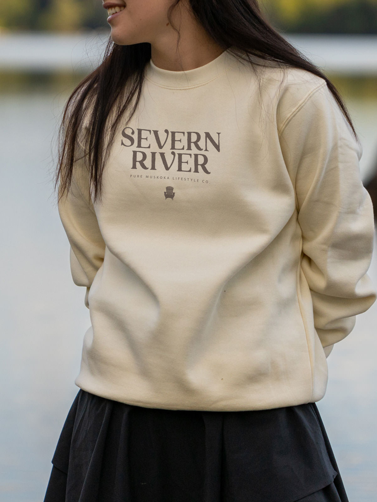 Severn River Crewneck - Bone - Female Model - Pure Muskoka