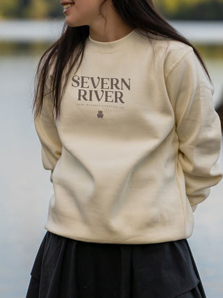 Severn River Crewneck - Bone - Female Model - Pure Muskoka