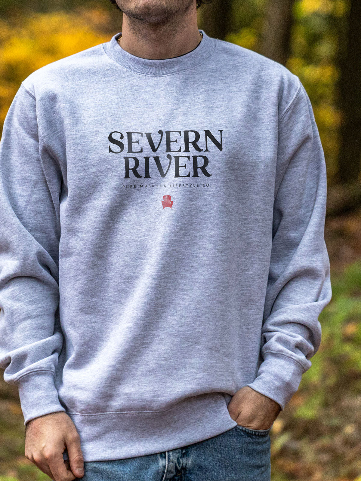 Severn River Crewneck - Heather Grey - Male Model - Pure Muskoka