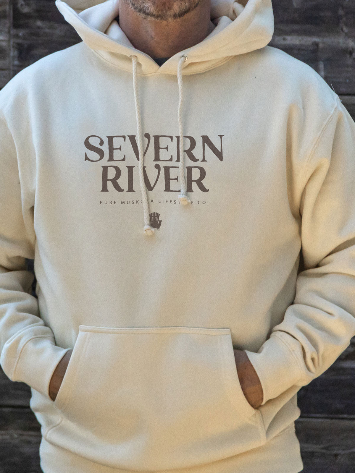 Severn River Hoodie - Bone - Male Model - Pure Muskoka