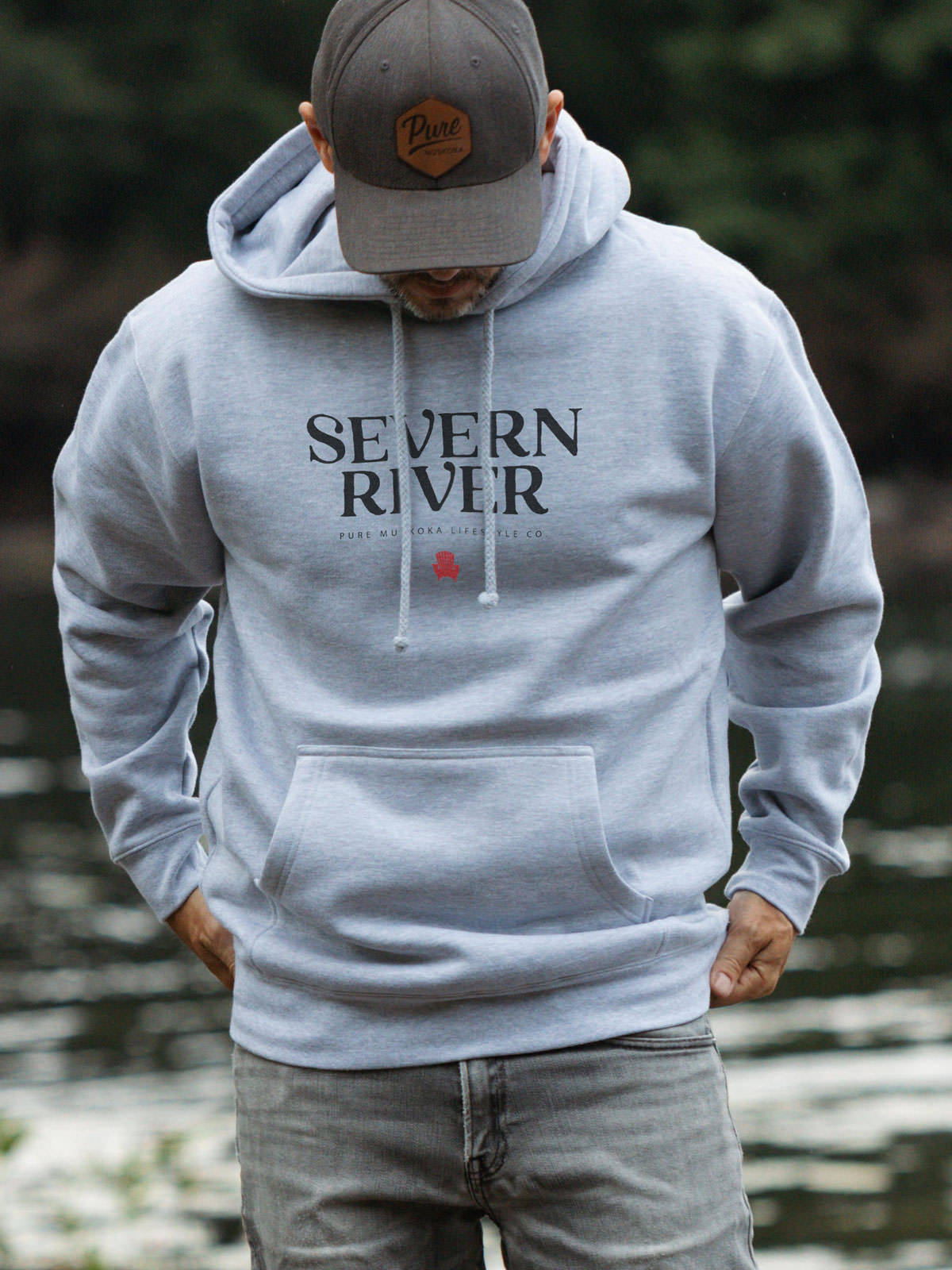 Severn River Hoodie - Heather Grey - Male Model - Pure Muskoka