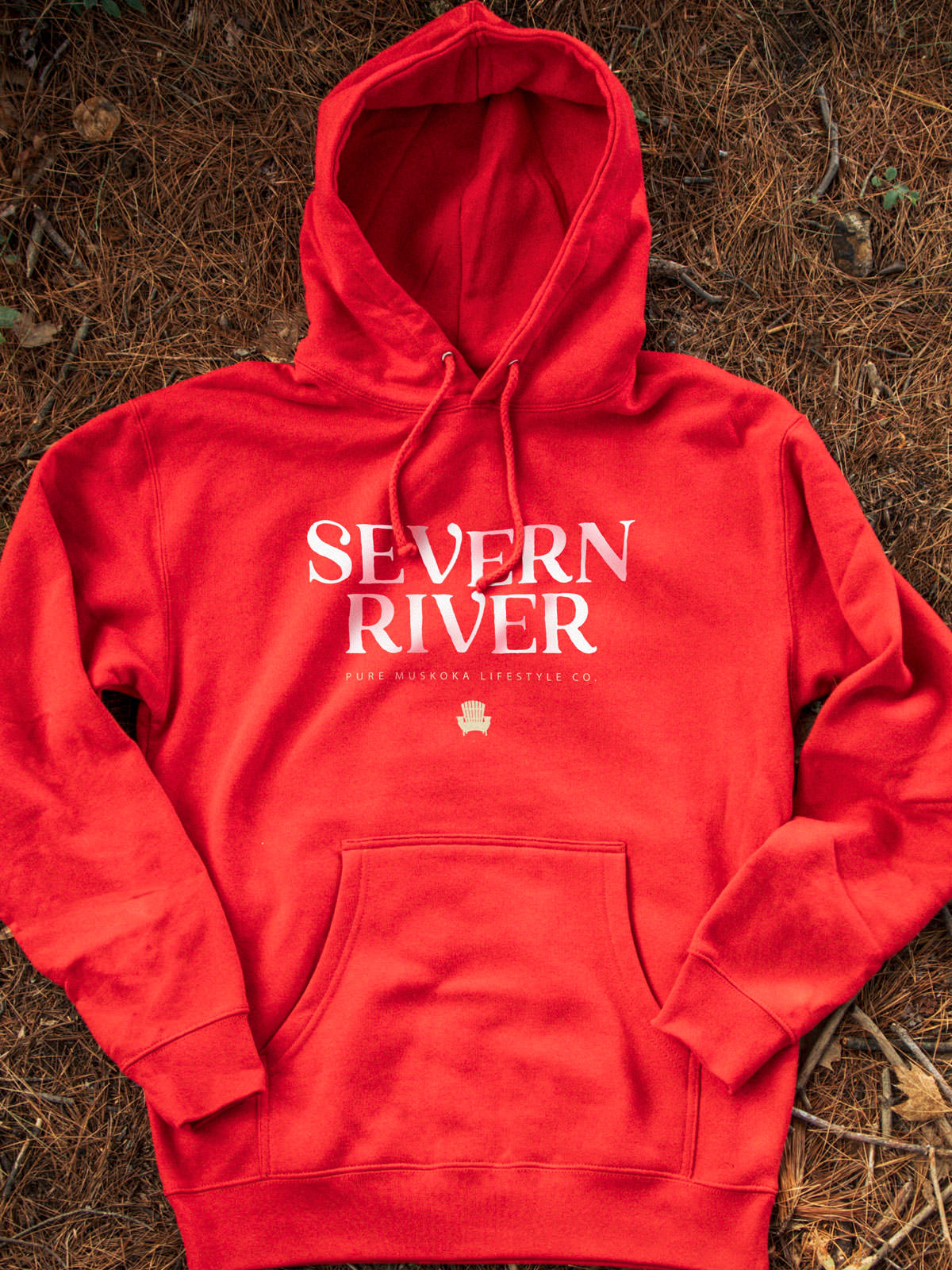 Severn River Hoodie - Red - Flat Lay - Pure Muskoka