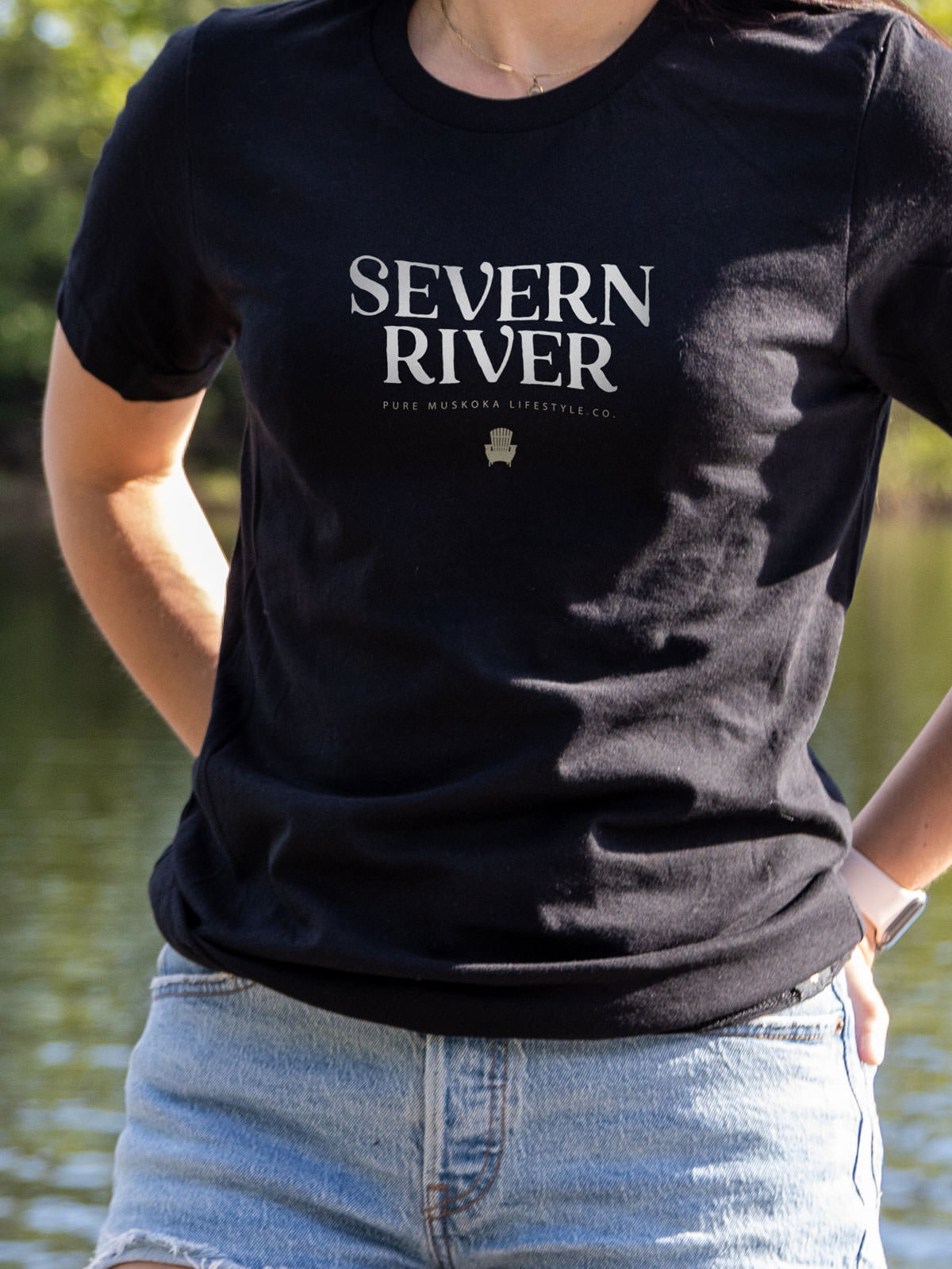 Severn River T-Shirt - Black - Female Model - Pure Muskoka